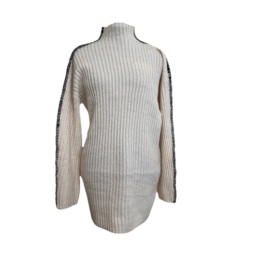 NWT Steve Madden Cream Mock Neck Pull On Cozy Knit Mini Sweater Rib Dress Sz S‎